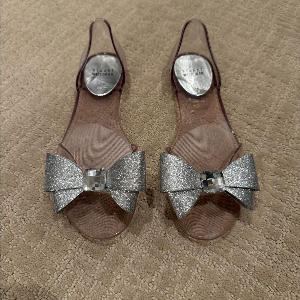 Stuart Weitzman Silver Bow Sandals